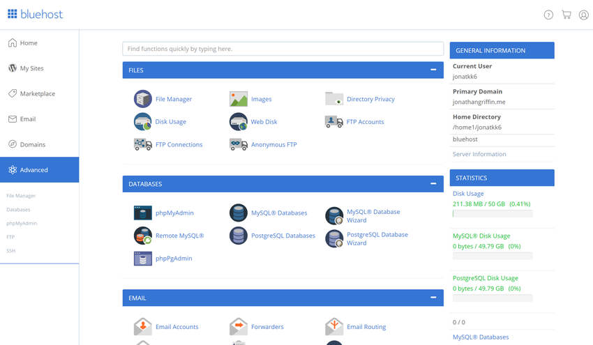 BlueHost cPanel